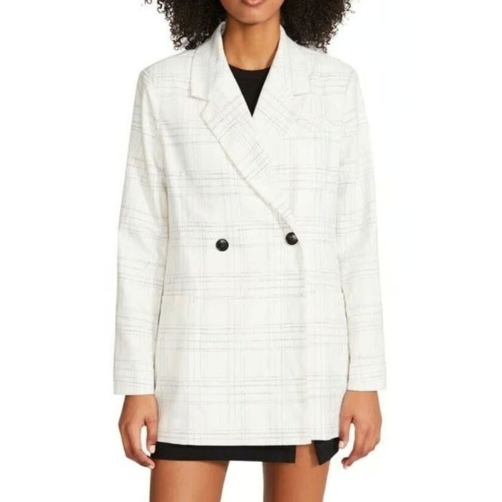 Steve Madden Nika Blazer Size Small White Plaid Double Breasted Career Formal We